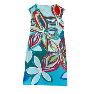 EUC Chico's Women's Colorful Tropical‎ Floral Shift Dress Size S (4-6)